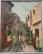 Olieverfschilderij Oriëntaalse Straatscène, Antiek en Kunst, Kunst | Schilderijen | Klassiek, Ophalen of Verzenden