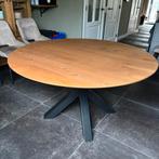 Massief eiken eettafel 140 cm facetrand met spinpoot, Huis en Inrichting, Ophalen, Rond, Zo goed als nieuw, Vijf personen of meer