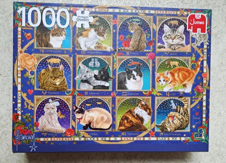 Puzzel Francien katten horoscoop 1000 stukjes Jumbo, Hobby en Vrije tijd, Denksport en Puzzels, Zo goed als nieuw, Legpuzzel, 500 t/m 1500 stukjes