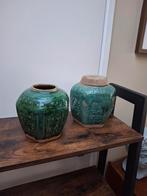 Twee grote Antieke gemberpotten, één met deksel, Ophalen of Verzenden
