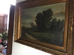 Olieverf schilderij oeroude landschap 1890 E linde, Antiek en Kunst, Ophalen of Verzenden