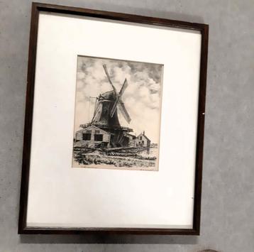 Reproductie Molen "Het Herderskind "in lijst 40 x 33 cm beschikbaar voor biedingen