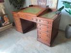 Klassiek antiek schrijftafel, bureau, desk met lederen inleg, Ophalen, Zo goed als nieuw
