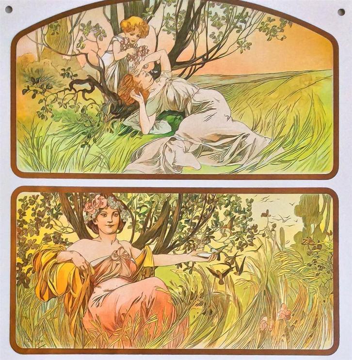 ALPHONSE MUCHA Jugendstil Metalen Bord poster #09, Huis en Inrichting, Woonaccessoires | Wanddecoraties, Nieuw, Verzenden