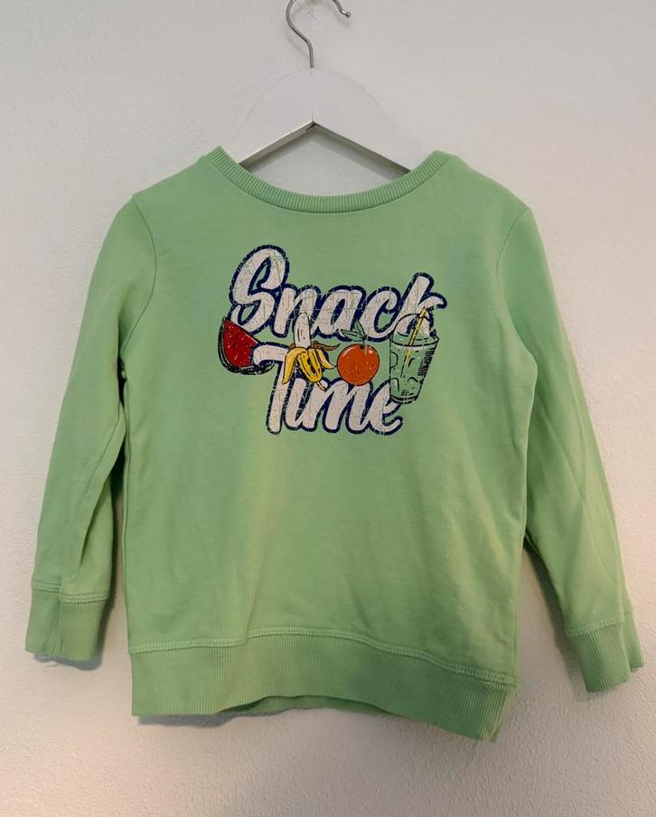 Wibra neon groene vrolijke trui met fruit print sweater 98, Kinderen en Baby's, Kinderkleding | Maat 98, Zo goed als nieuw, Jongen of Meisje