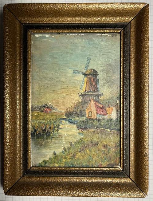 Schilderij op tegel + lijst - Molen, Antiek en Kunst, Curiosa en Brocante, Ophalen of Verzenden