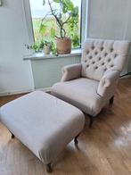 Klassieke fauteuil stoel met poef – landelijk - Queen Ann, Ophalen, Gebruikt, Hout, 50 tot 75 cm