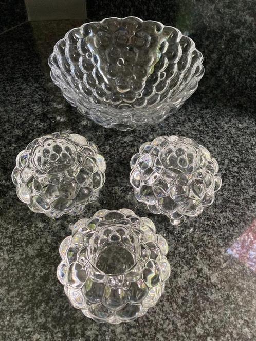 4x Gesigneerde Orrefors Raspberry.Schaal+3 wax.lichthouders, Antiek en Kunst, Kunst | Designobjecten, Ophalen of Verzenden