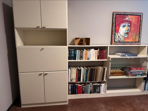 Vintage Behr kastenwand beige met bar en boekenplanken, Huis en Inrichting, Kasten | Wandmeubels, Gebruikt, Minder dan 100 cm