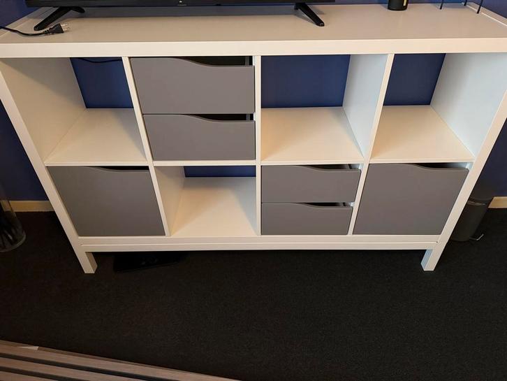 Ikea Kallax kast met lades en deurtjes - Gedemonteerd, Huis en Inrichting, Kasten | Dressoirs, Zo goed als nieuw, 100 tot 150 cm