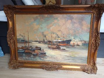 Schilderij havengezicht Jos van Dijk beschikbaar voor biedingen