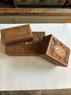 Drie handgesneden houten doosjes - India. ca. 1960-1990., Antiek en Kunst, Ophalen of Verzenden