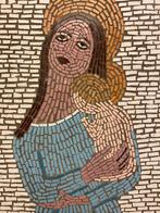 Groot vintage Mozaïek ( Maria met Kind ) 102 cm x 39 cm., Antiek en Kunst, Curiosa en Brocante, Ophalen of Verzenden