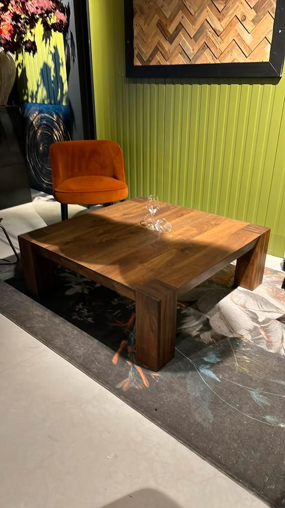 Salontafel Notenhout | 112x112x40 | Artisan Tafel, Huis en Inrichting, Tafels | Salontafels, Nieuw, Minder dan 50 cm, 100 tot 150 cm