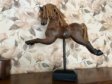 Vintage Houten Paard op Standaard - Decoratie beschikbaar voor biedingen
