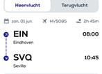 2 vliegtickets van Eindhoven naar Sevilla en terug, Twee personen, Vliegtuig, Met bestemming of datum