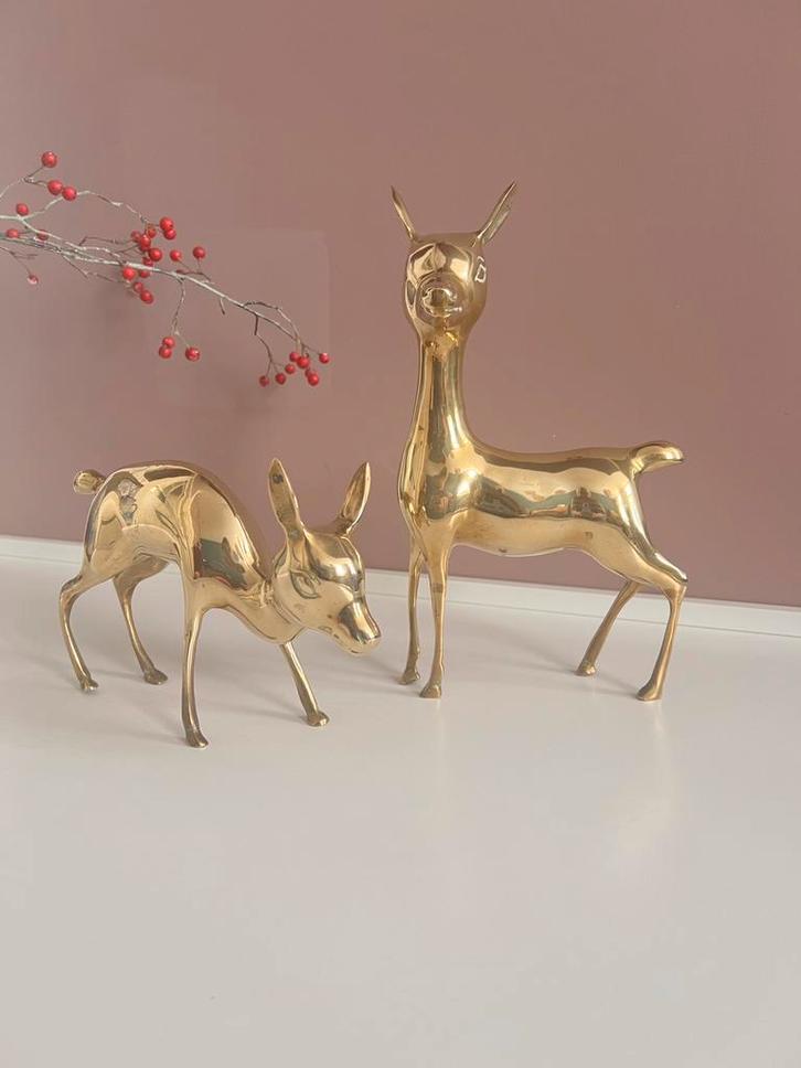 Hollywood regency messing XL herten/bambi’s, Antiek en Kunst, Antiek | Koper en Brons, Ophalen of Verzenden
