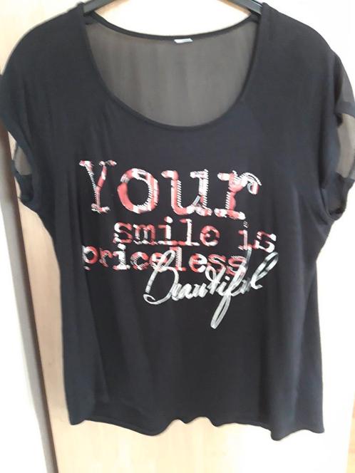 Zwart shirt: Your Smile is priceless           (368), Kleding | Dames, Grote Maten, Zo goed als nieuw, Shirt of Top, Zwart, Ophalen of Verzenden