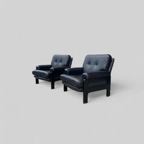 Set van 2 zwart vintage zeteltjes, Huis en Inrichting, Fauteuils, Zo goed als nieuw, Ophalen