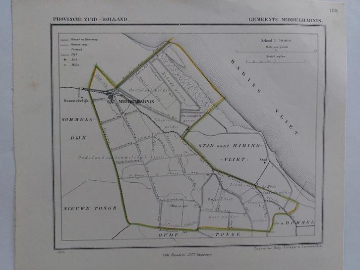 104 / Middelharnis Sommelsdijk Litho uit 1866 van J. Kuyper, Antiek en Kunst, Kunst | Litho's en Zeefdrukken, Ophalen of Verzenden