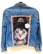Spijkerjas upcycled chique poes a la Audrey Hepburn, Ophalen of Verzenden, Zo goed als nieuw, Maat 38/40 (M), Blauw