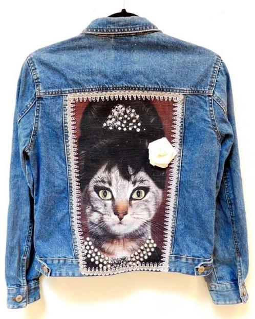 Spijkerjas upcycled chique poes a la Audrey Hepburn, Kleding | Dames, Jassen | Zomer, Zo goed als nieuw, Maat 38/40 (M), Blauw