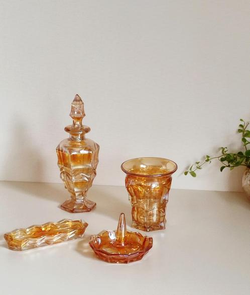Vintage 1930's Marigold Carnival Glass, 4-delige set, Antiek en Kunst, Antiek | Glas en Kristal, Verzenden