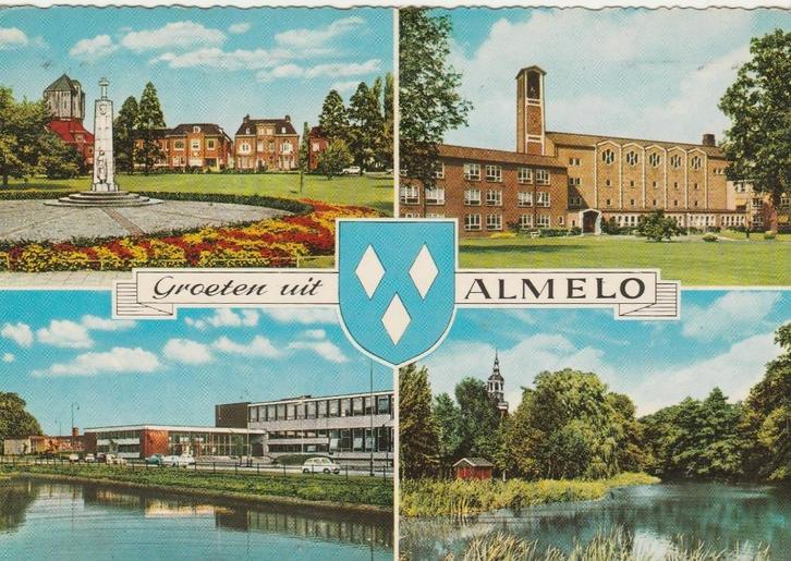 ALMELO Monument Postkantoor Klokkenbelt (Gekartelde Rand), Verzamelen, Ansichtkaarten | Nederland, Gelopen, Overijssel, 1960 tot 1980