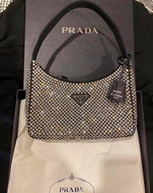 Prada Re Nylon Crystals Bag tas, Sieraden, Tassen en Uiterlijk, Tassen | Damestassen, Zo goed als nieuw, Zwart, Ophalen of Verzenden
