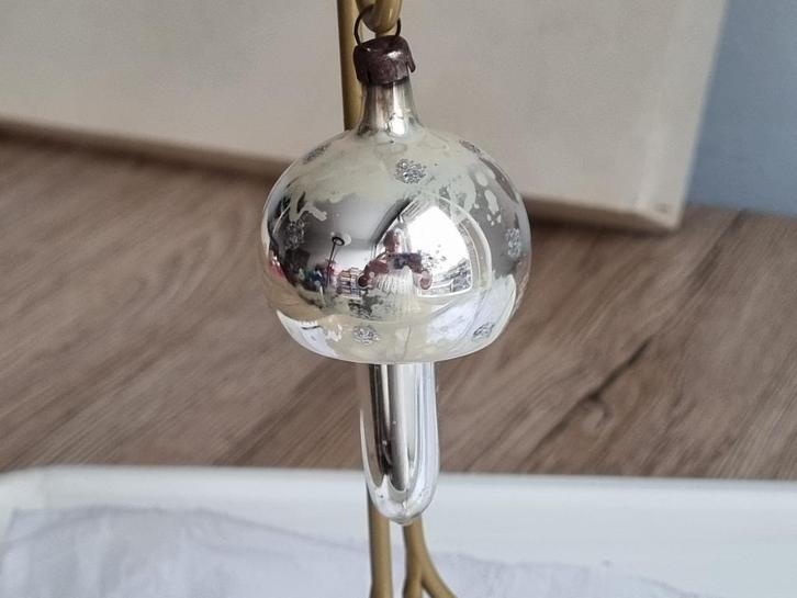Leuke Antiek Vintage Paddenstoel Kerstbal Zilver Kleur Glas, Diversen, Kerst, Gebruikt, Ophalen of Verzenden