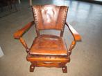Antieke fauteuil met leren bekleding, hoog 76/37, diep 60, b, Niet ingevuld, Gebruikt, Niet ingevuld, Niet ingevuld