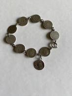Antiek zilveren armbandje met hieraan zilveren 5 cent munten, Verzenden, Zilver, Armband