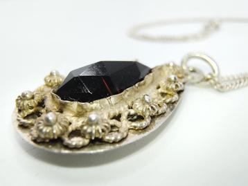 Zilveren gourmetketting met zilveren rouwhanger, 43,5 cm. beschikbaar voor biedingen