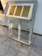 Hardhouten kozijn met ramen, Doe-het-zelf en Verbouw, Glas en Ramen, Ophalen, Gevelraam of Ruit, Gebruikt, 80 tot 120 cm
