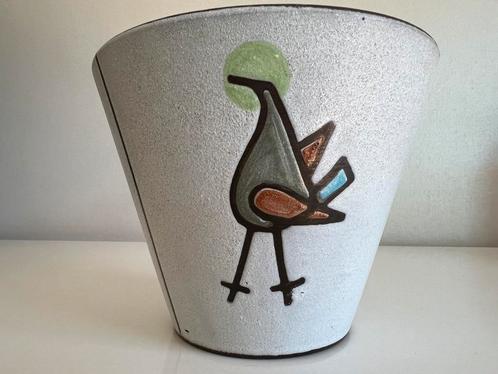 Vintage Groot Potterie van Werkhooven Bloempot Vogel Ø18 50s, Antiek en Kunst, Antiek | Keramiek en Aardewerk, Ophalen of Verzenden