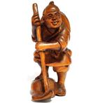 Boxwood Netsuke van een boer met hak Japan late Meijiperiode, Antiek en Kunst, Kunst | Niet-Westerse kunst, Ophalen of Verzenden