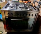 SuperMooi indesit 5 pits(wokbrander) fornuis met oven 90 cm, Ophalen, 60 cm of meer, Zo goed als nieuw, Gas