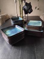 24 delig vierkant servies groen/blauw+kopjeszie omschrijving, Ophalen, Zo goed als nieuw, Bord(en), Overige stijlen