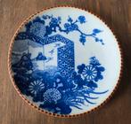 Japanse Igezara blauw witte bord met bruin gekartelde rand, Ophalen of Verzenden