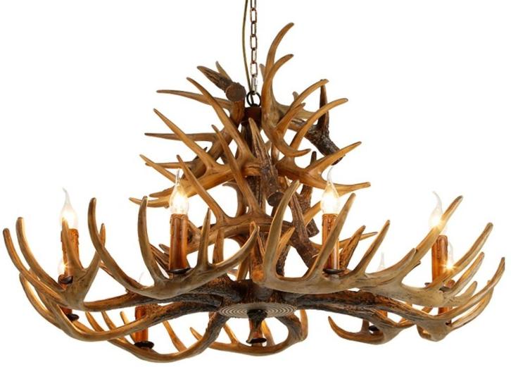 Grote volle Gewei Kroonluchter met 9 lichtpunten, Huis en Inrichting, Lampen | Kroonluchters, Nieuw, Ophalen