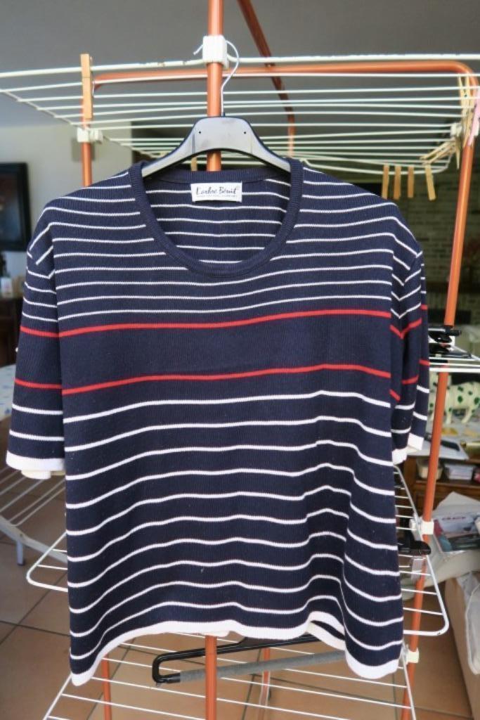 Pulleke tricot blauw streep wit rood L'arbre Bénit mt 42-44, Kleding | Dames, Truien en Vesten, Zo goed als nieuw, Maat 42/44 (L)