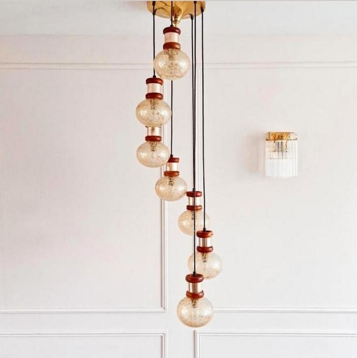 Vintage cascade bollamp spiraal waterval, Huis en Inrichting, Lampen | Hanglampen, Zo goed als nieuw, Minder dan 50 cm, Ophalen of Verzenden