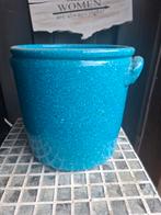 Fel blauwe stenen bloempot met handgrepen, Steen, Rond, Zo goed als nieuw, Tuin