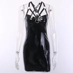 Zwarte wetlook jurk met banden gothic kort lak leer 34 36 38, Kleding | Dames, Maat 38/40 (M), Verzenden, Zwart, Nieuw