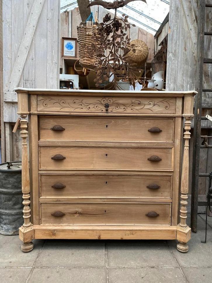 Stoer Frans eiken kast ladekast dressoir marmer, Antiek en Kunst, Antiek | Meubels | Kasten, Ophalen