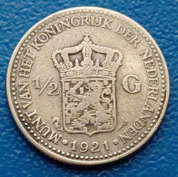 1/2 gulden 1921 - Wilhelmina (B) beschikbaar voor biedingen