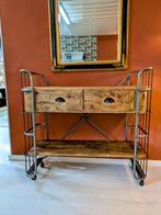 Industriële Bakkerskast Verrijdbare Sidetable Mangohout, Ophalen, 100 tot 150 cm, Zo goed als nieuw, X