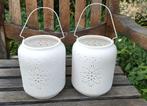 Set van twee windlichten aardewerk, Overige materialen, Wit, Ophalen of Verzenden, Zo goed als nieuw
