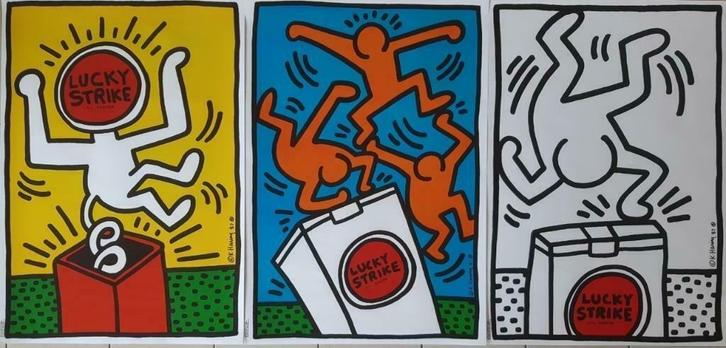 Keith Haring - Lucky Strike - Set van 3, Antiek en Kunst, Kunst | Litho's en Zeefdrukken, Verzenden