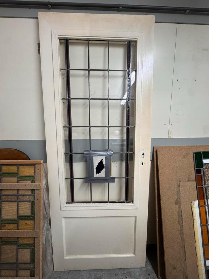 Authentieke jaren 30 paneeldeur met glas en lood, Doe-het-zelf en Verbouw, Deuren en Horren, Gebruikt, Binnendeur, 200 tot 215 cm